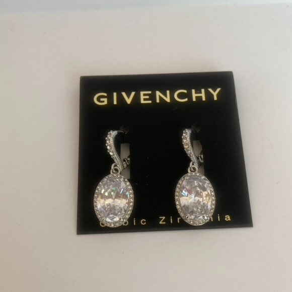 Givenchy Silver Tone Cubic Zirconia Oval Earrings Set NEW - Picture 3 of 6